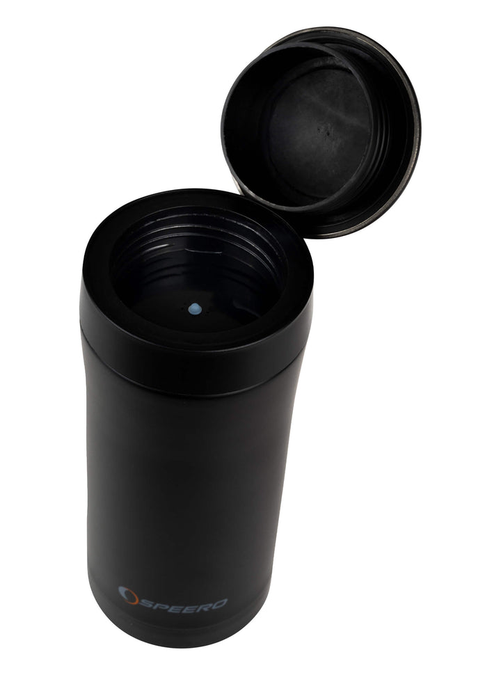 SPEERO 330ml Travel Mug - Leakproof Stainless Steel Thermal Mug - Insulated Coffee Cup with Lid Keeps Hot 6hrs, Cold 12hrs - Black