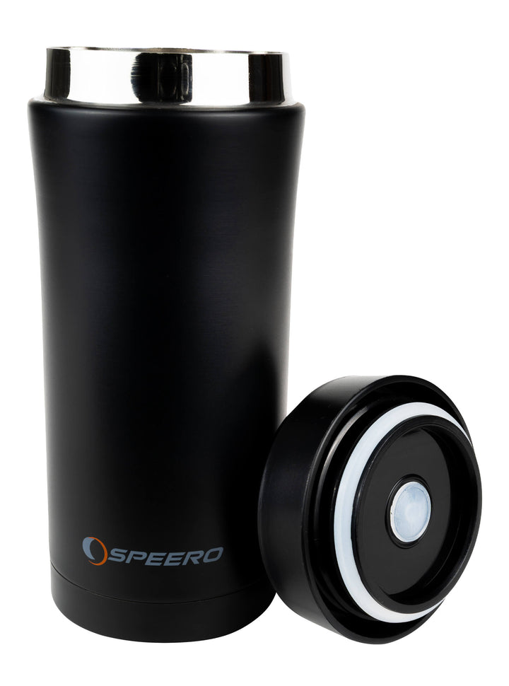 SPEERO 330ml Travel Mug - Leakproof Stainless Steel Thermal Mug - Insulated Coffee Cup with Lid Keeps Hot 6hrs, Cold 12hrs - Black